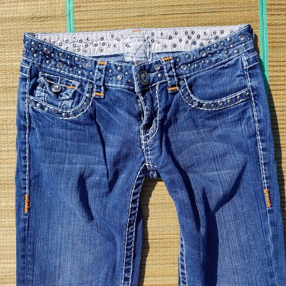 LA Idol skinny stud jewel flap faded Jeans 3 28x32 - Picture 4 of 6